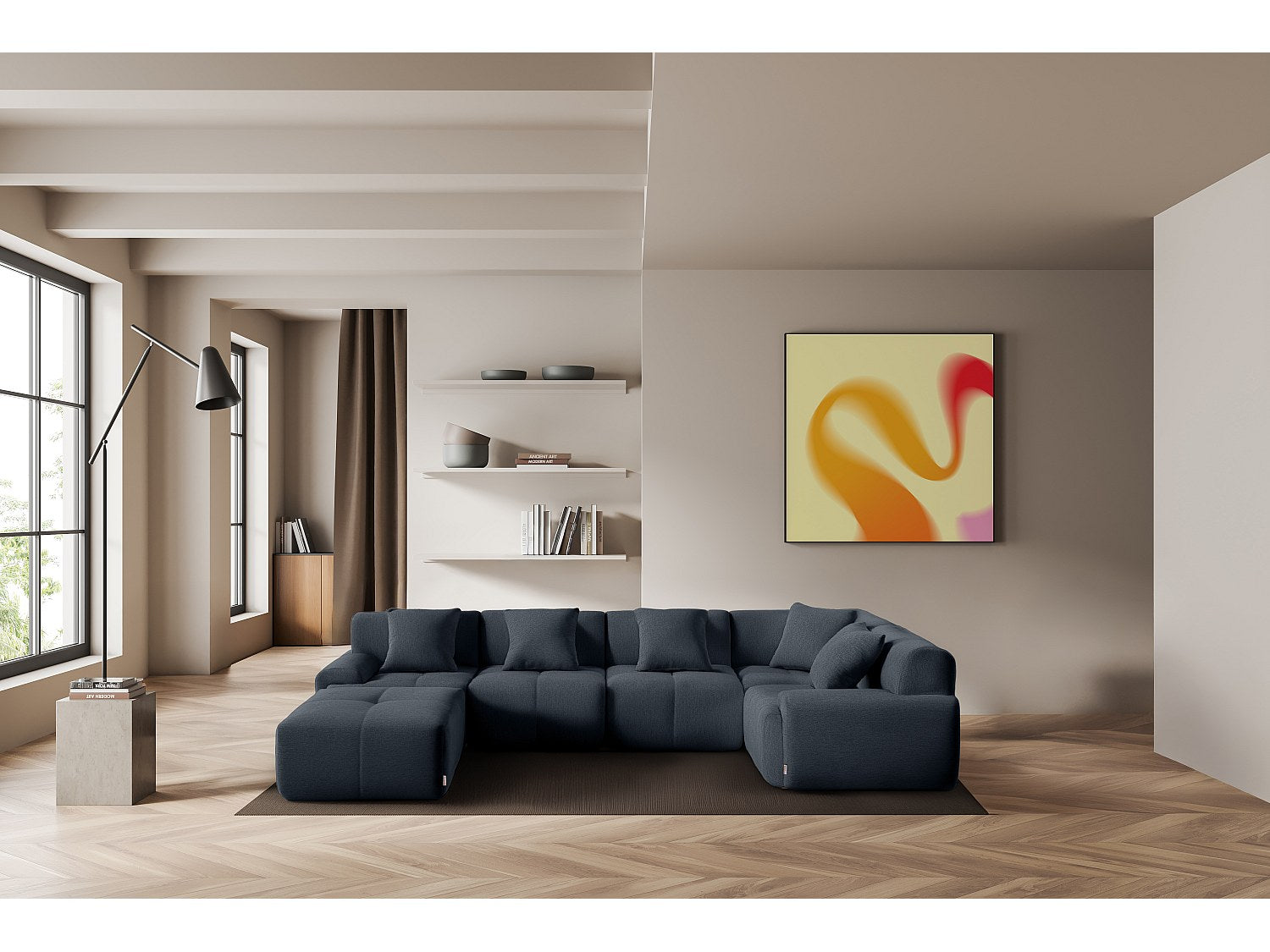Méridienne pour canapé modulable 5 places bleu tissu