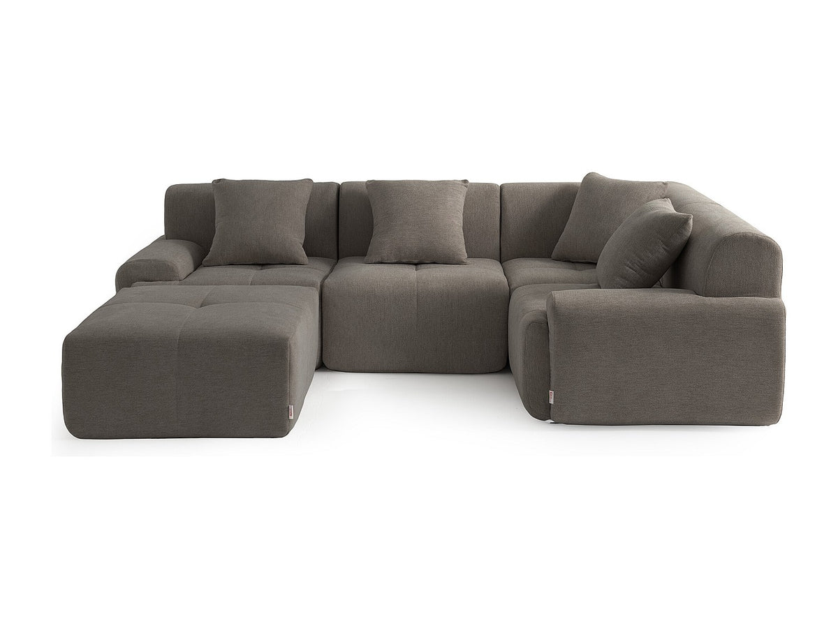 Méridienne pour canapé modulable 4 places marron tissu