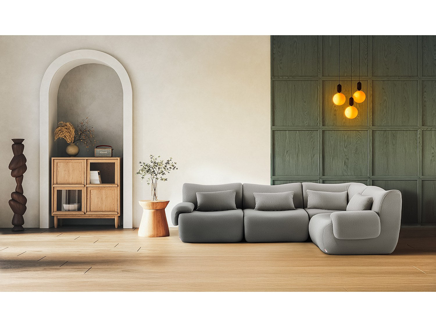 Canapé modulable 4 places gris tissu