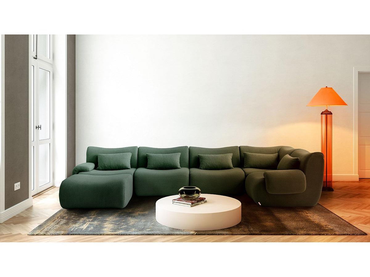Méridienne pour canapé modulable 5 places vert tissu