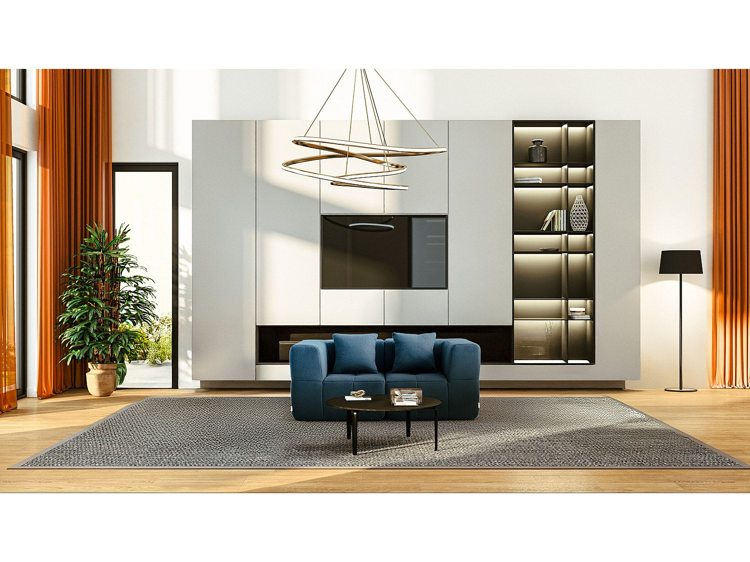 Canapé modulable 2 places bleu tissu