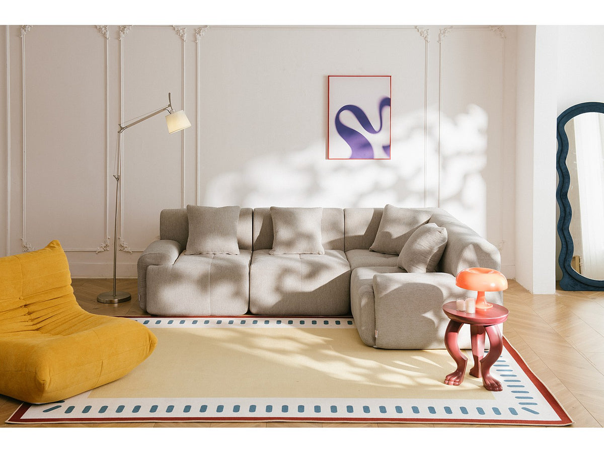 Méridienne pour canapé modulable 4 places beige tissu
