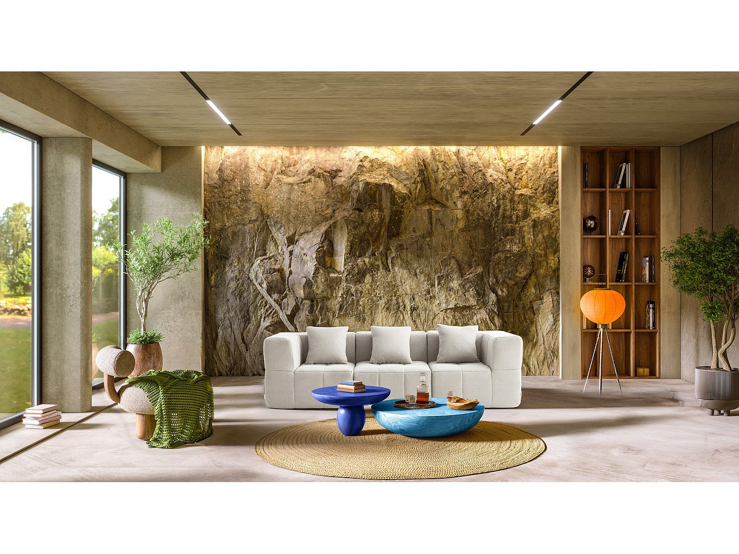 Canapé modulable 3 places beige tissu