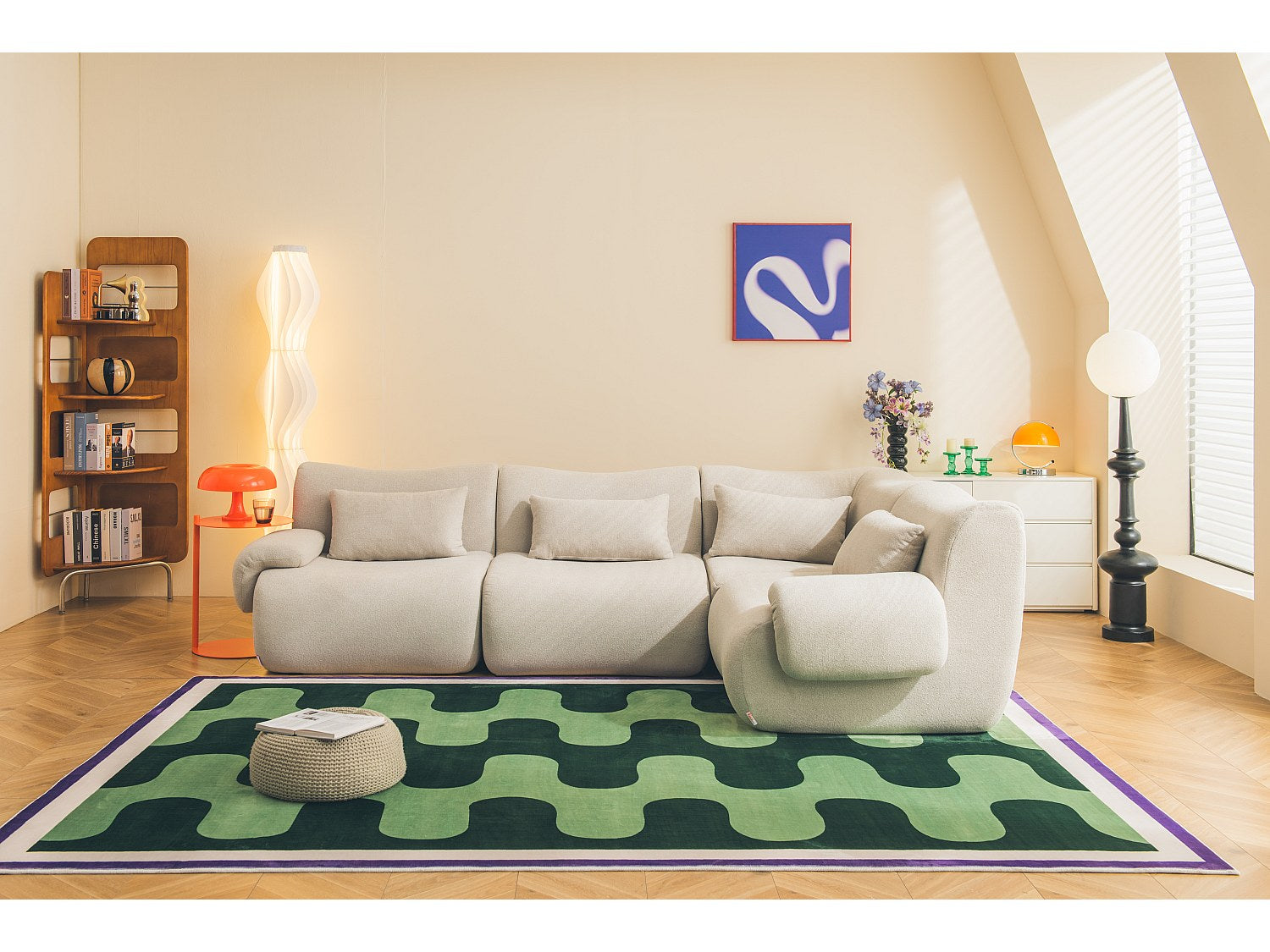 Canapé modulable 4 places beige tissu