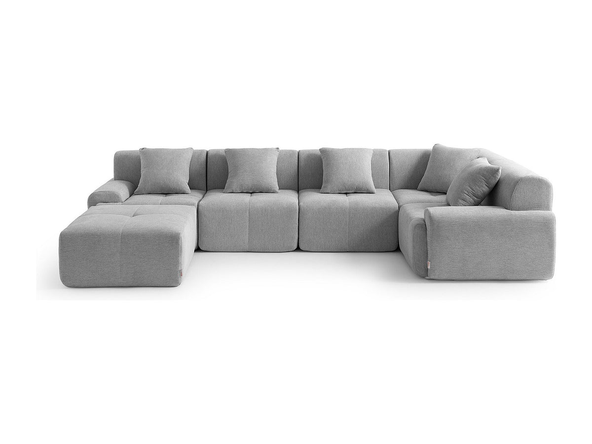 Méridienne pour canapé modulable 5 places gris tissu