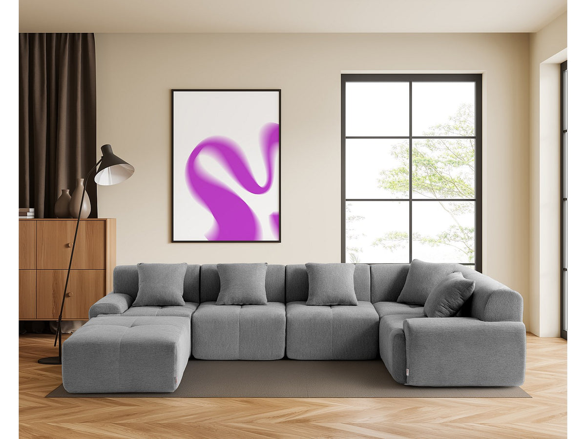 Méridienne pour canapé modulable 5 places gris tissu