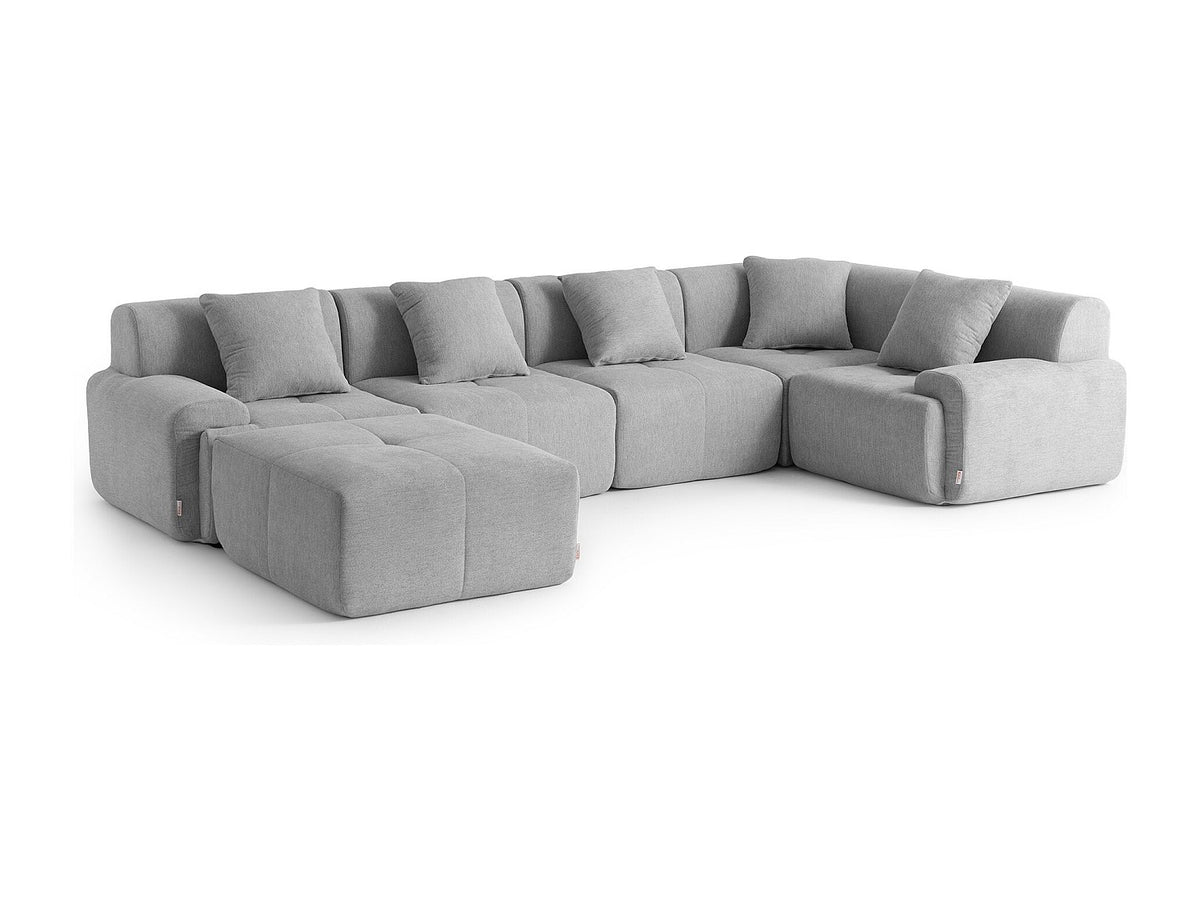 Méridienne pour canapé modulable 5 places gris tissu