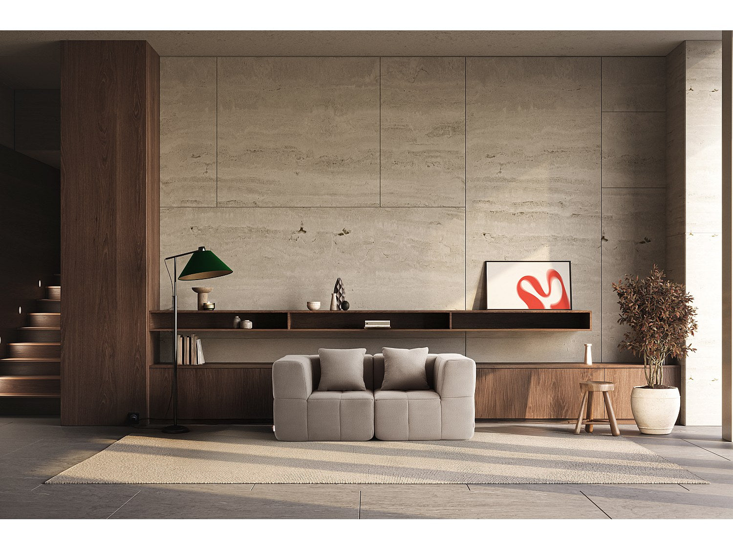 Canapé modulable 2 places beige tissu