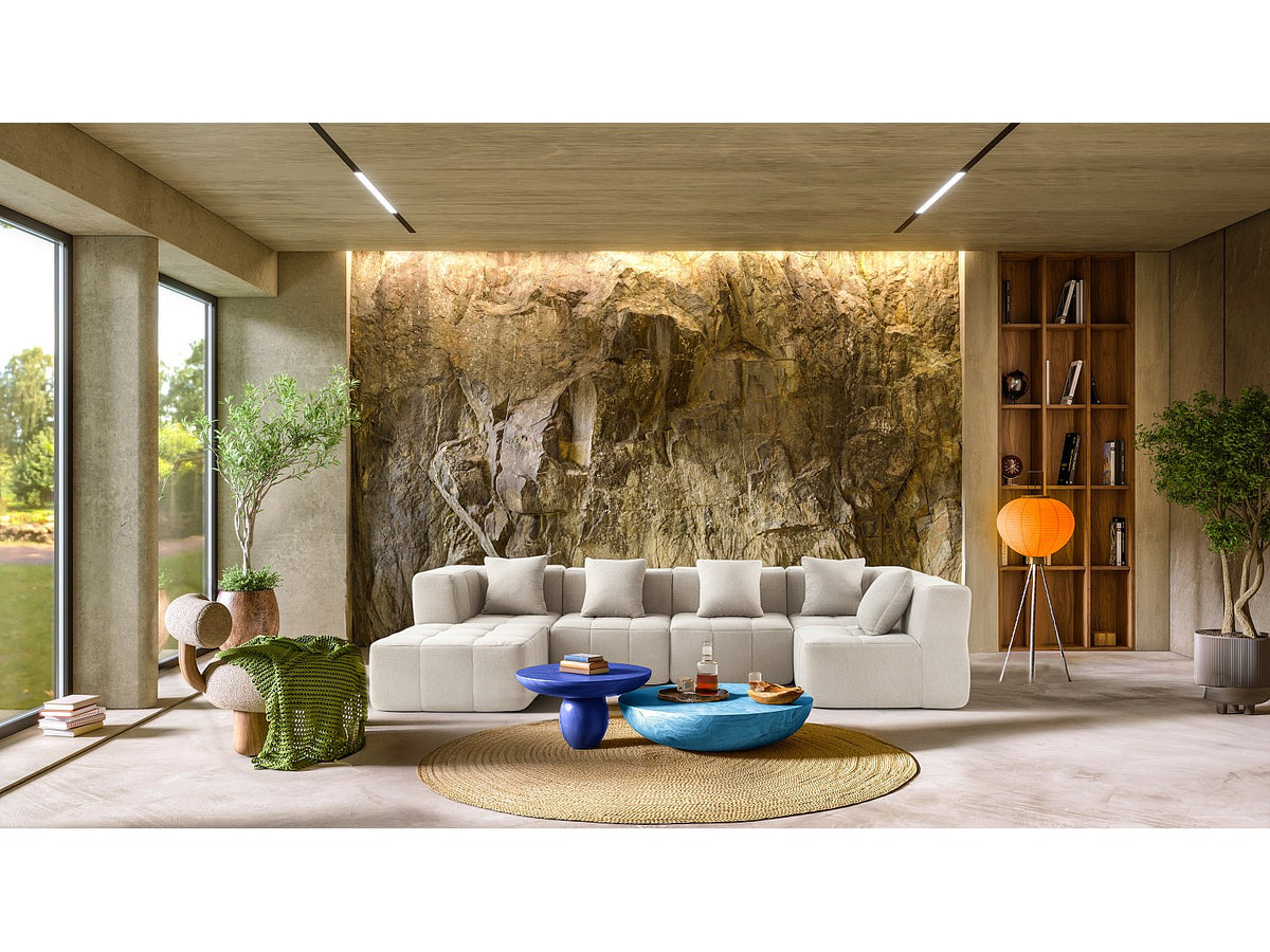 Méridienne pour canapé modulable 5 places beige tissu