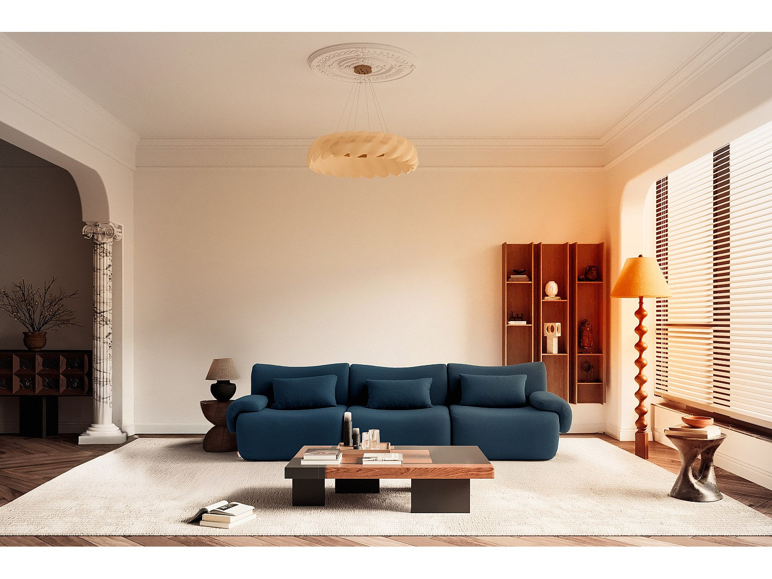 Canapé modulable 3 places bleu tissu