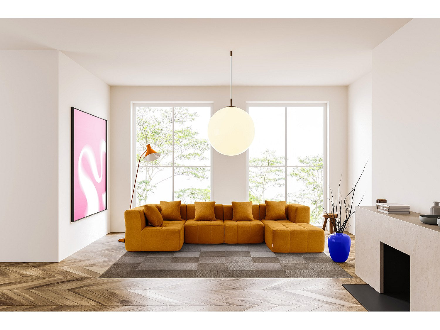 Méridienne pour canapé modulable 5 places marron tissu
