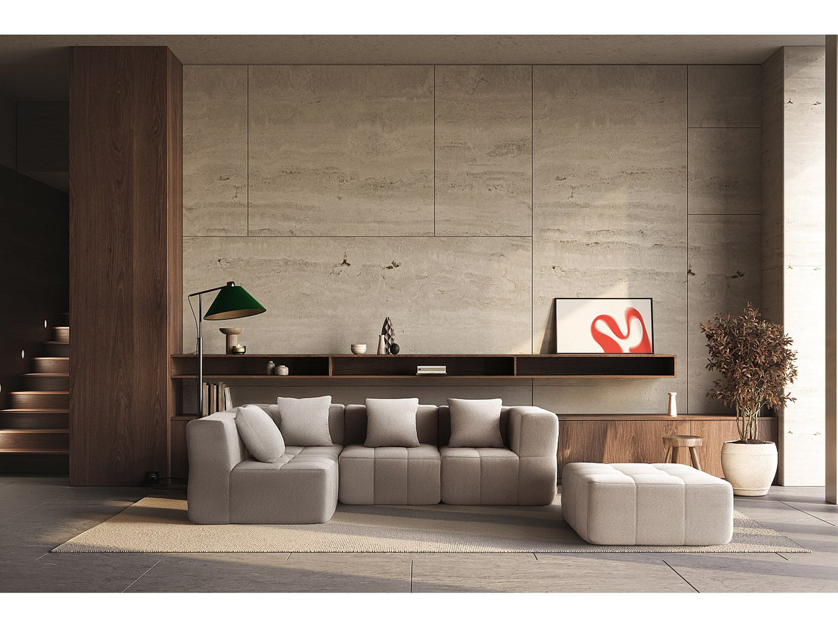 Méridienne pour canapé modulable 4 places beige tissu