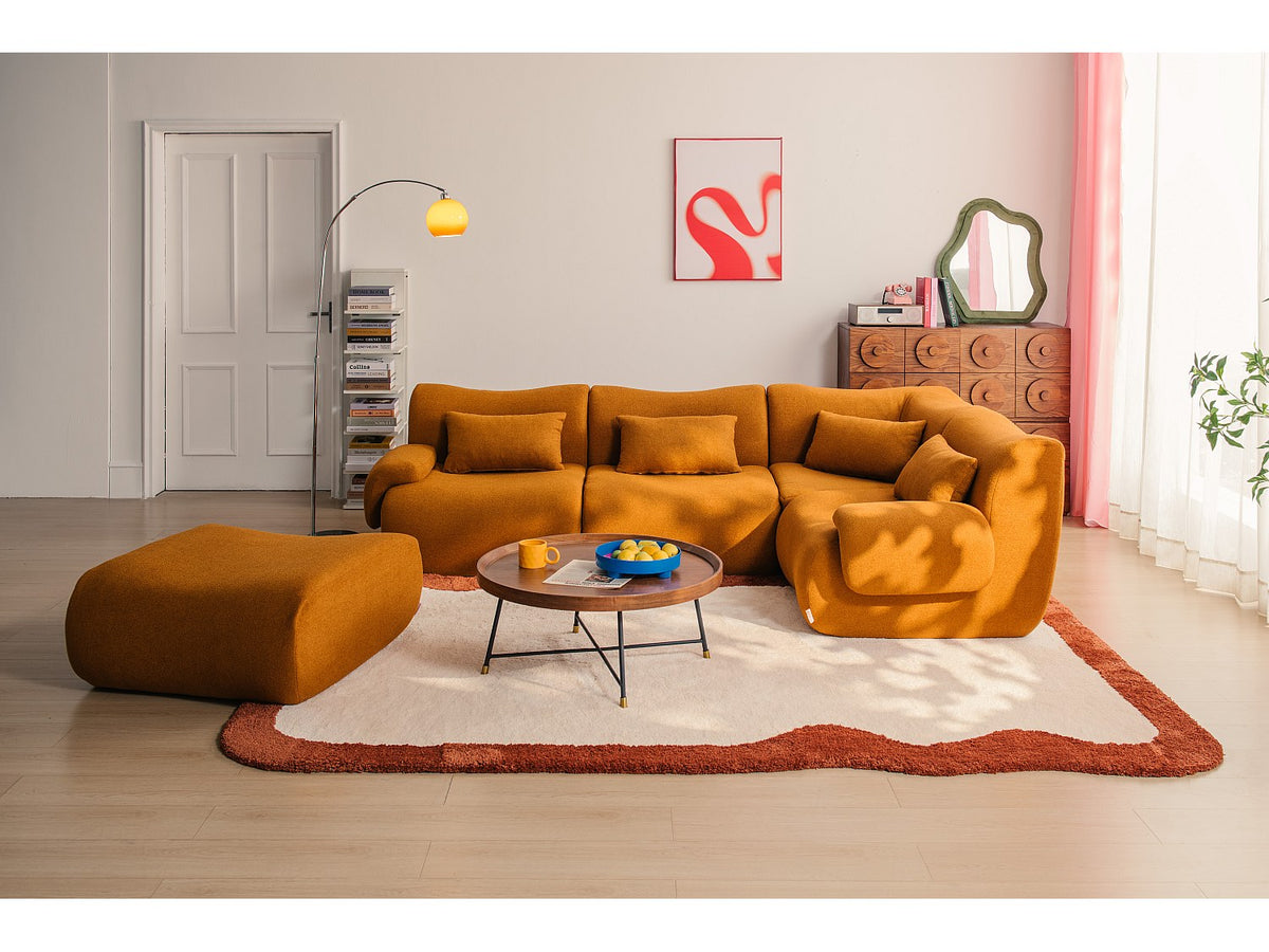 Méridienne pour canapé modulable 4 places marron tissu