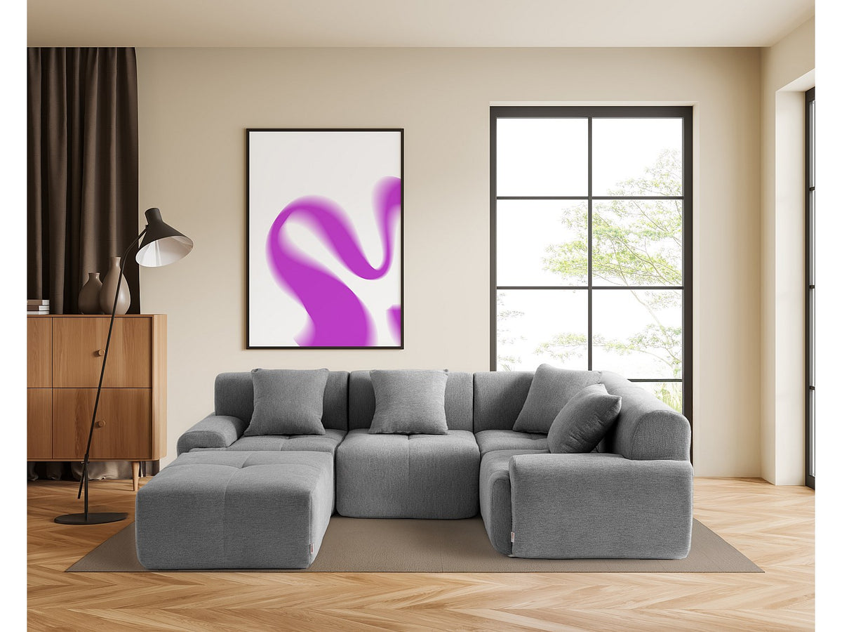 Méridienne pour canapé modulable 4 places gris tissu