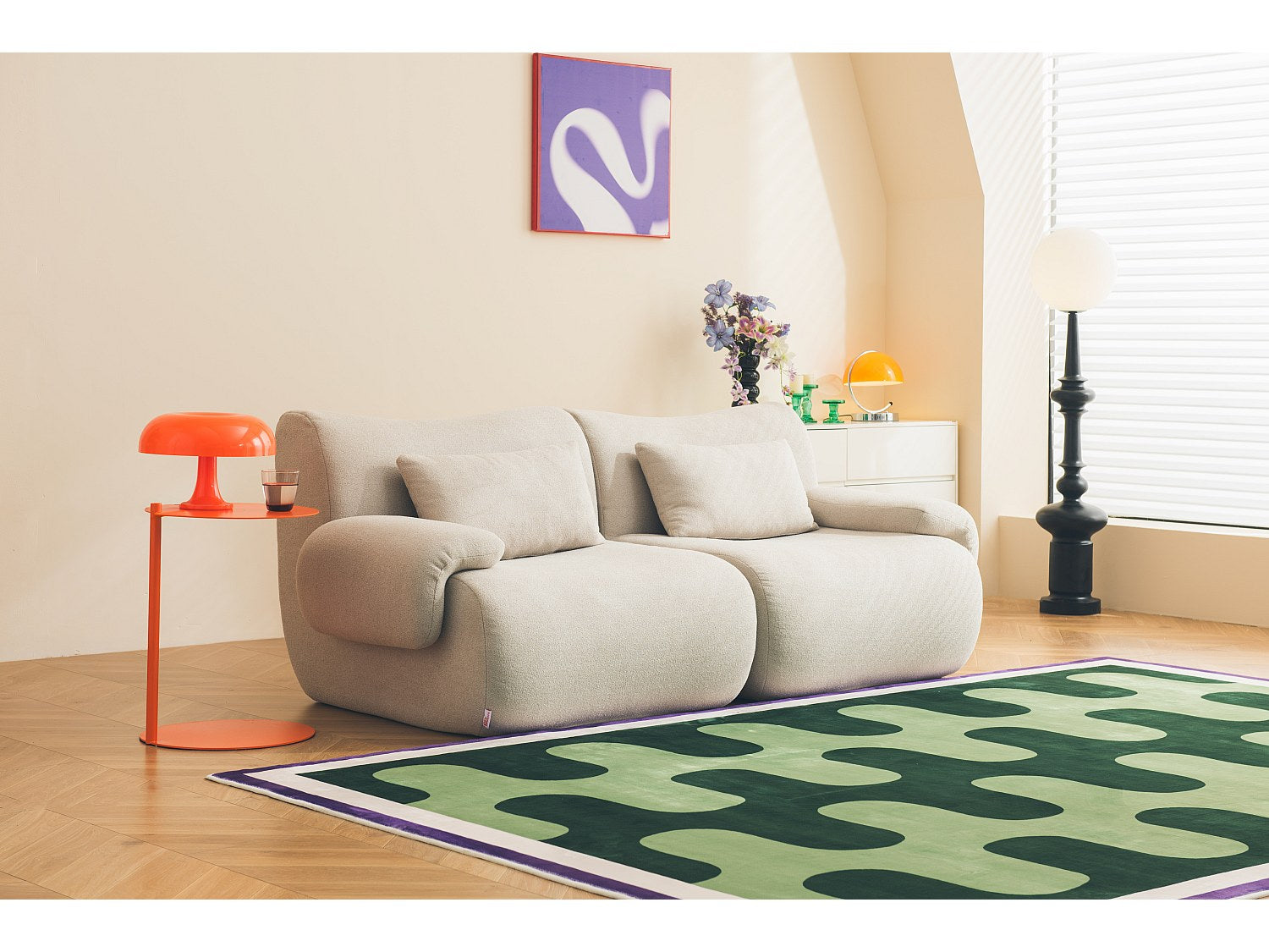 Canapé modulable 2 places beige tissu