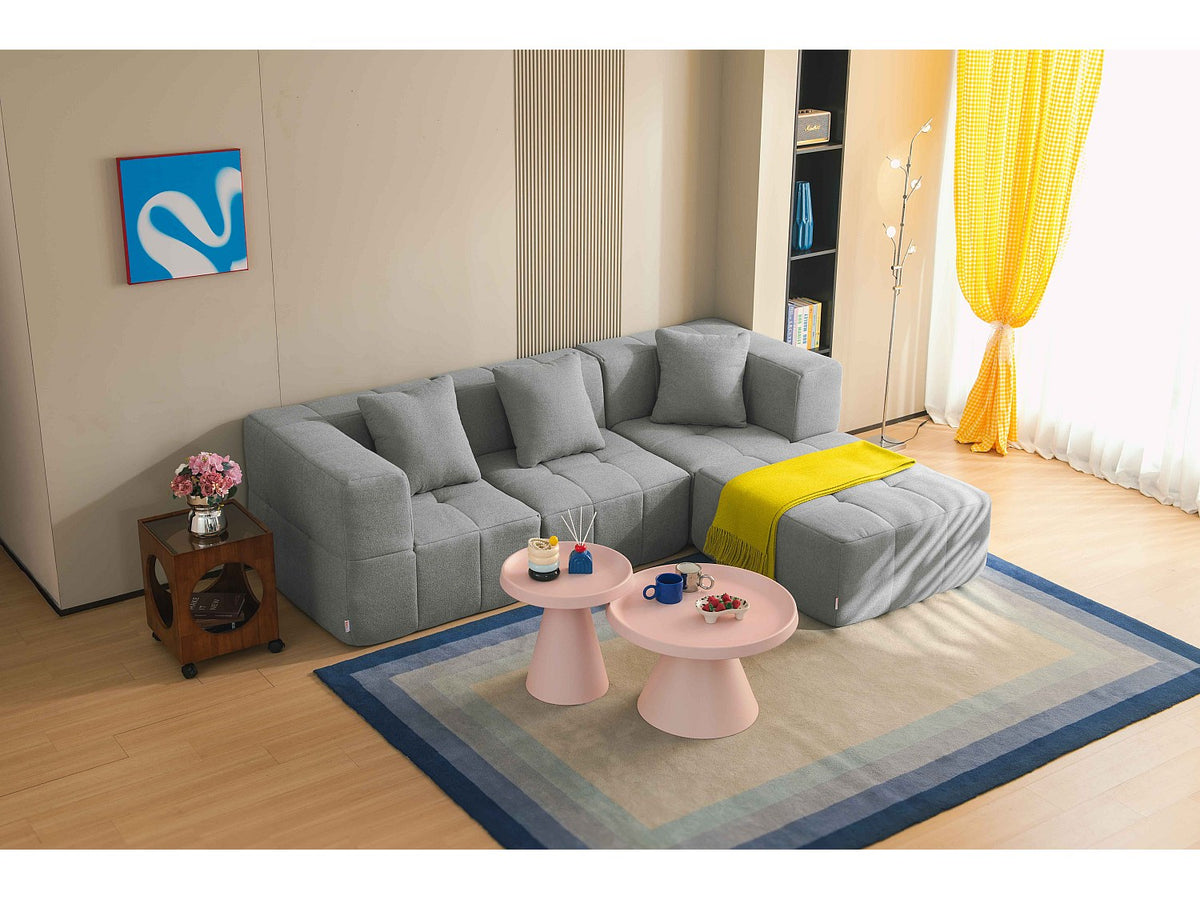 Méridienne pour canapé modulable 3 places gris tissu
