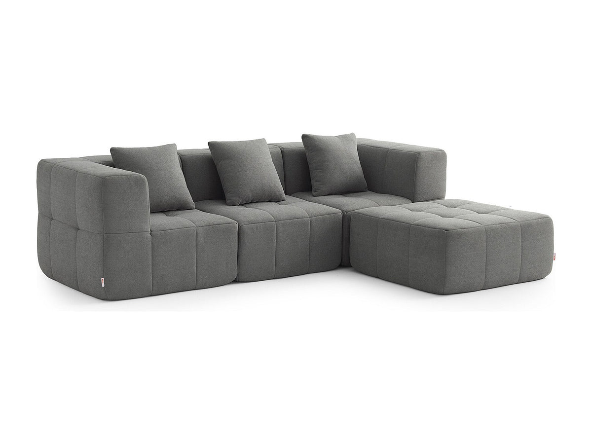 Méridienne pour canapé modulable 3 places gris tissu