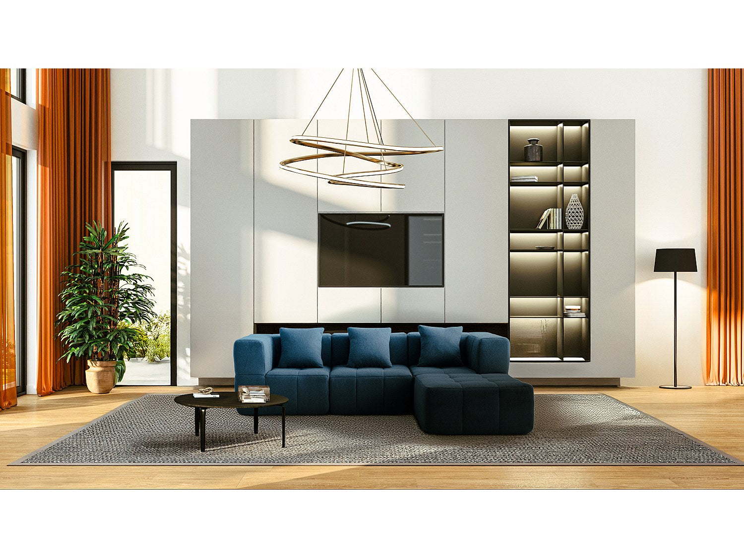 Méridienne pour canapé modulable 3 places bleu tissu