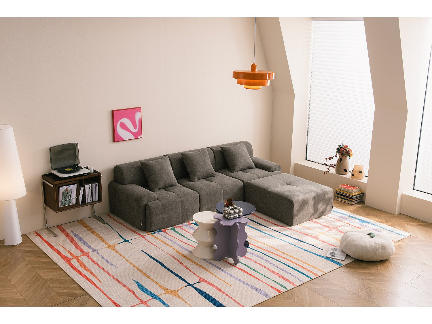 Méridienne pour canapé modulable 3 places marron tissu
