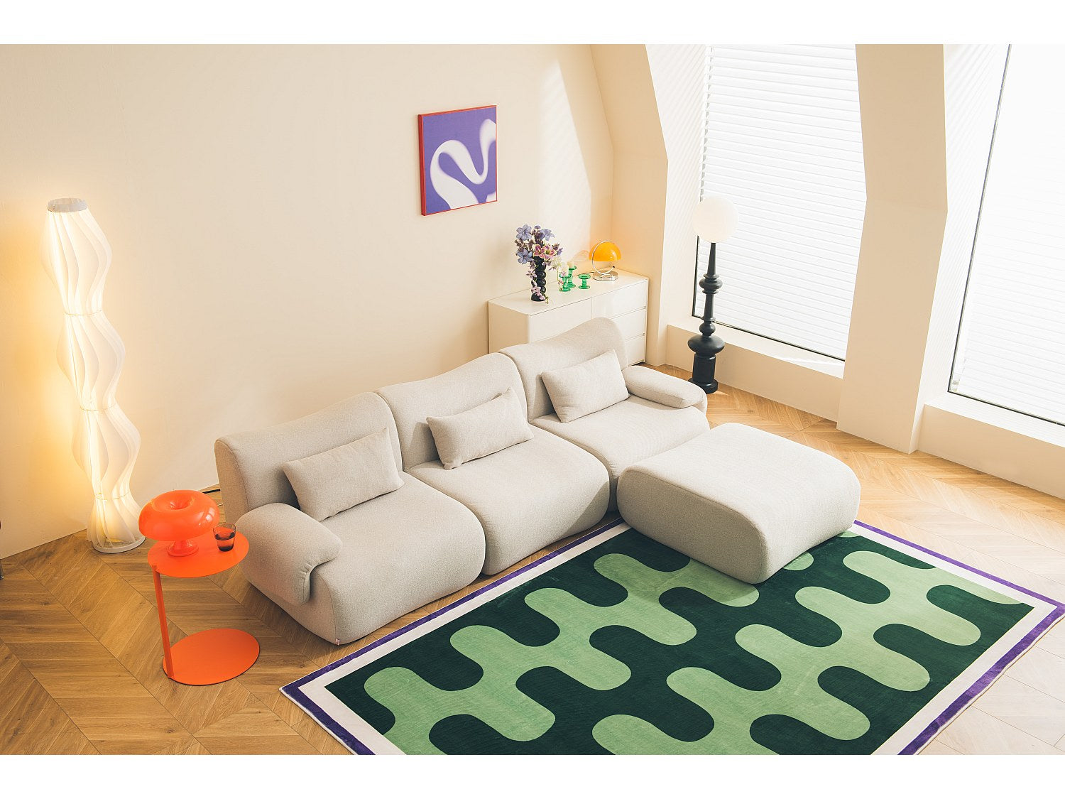 Méridienne pour canapé modulable 3 places beige tissu