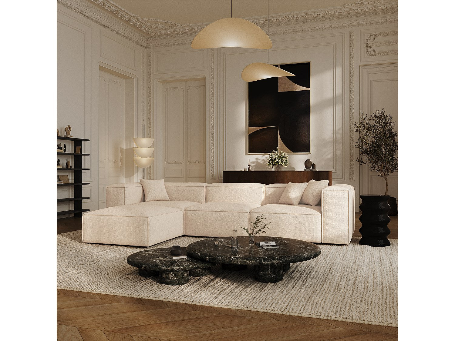Angle pour canapé modulable 6 places beige velours