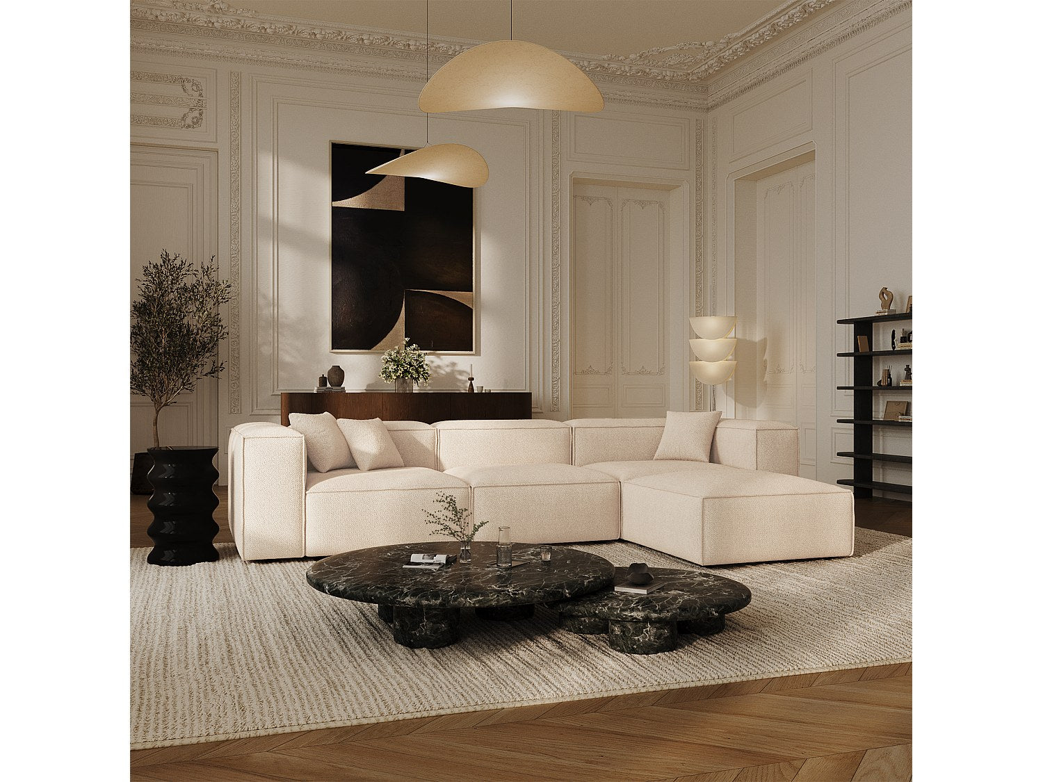 Angle pour canapé modulable 6 places beige velours