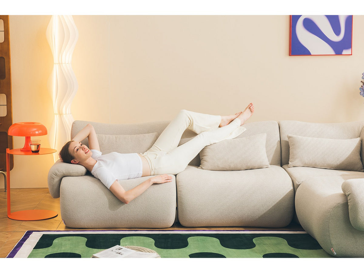Méridienne pour canapé modulable 5 places beige tissu