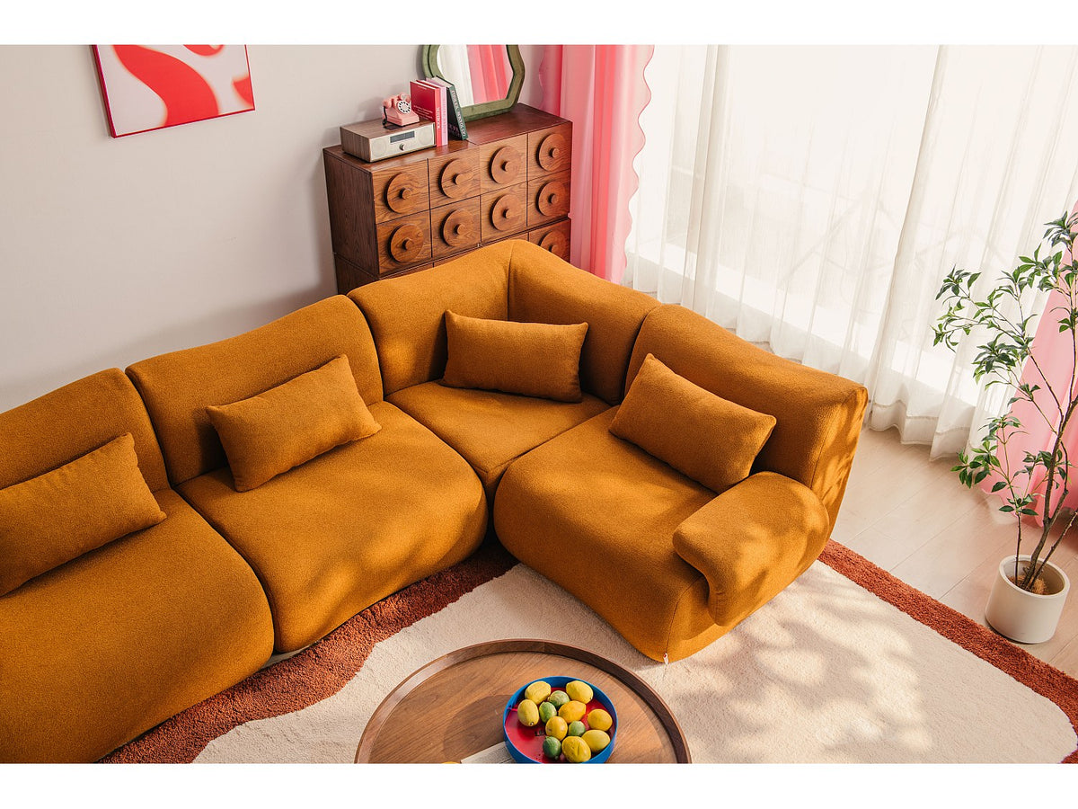 Méridienne pour canapé modulable 5 places marron tissu