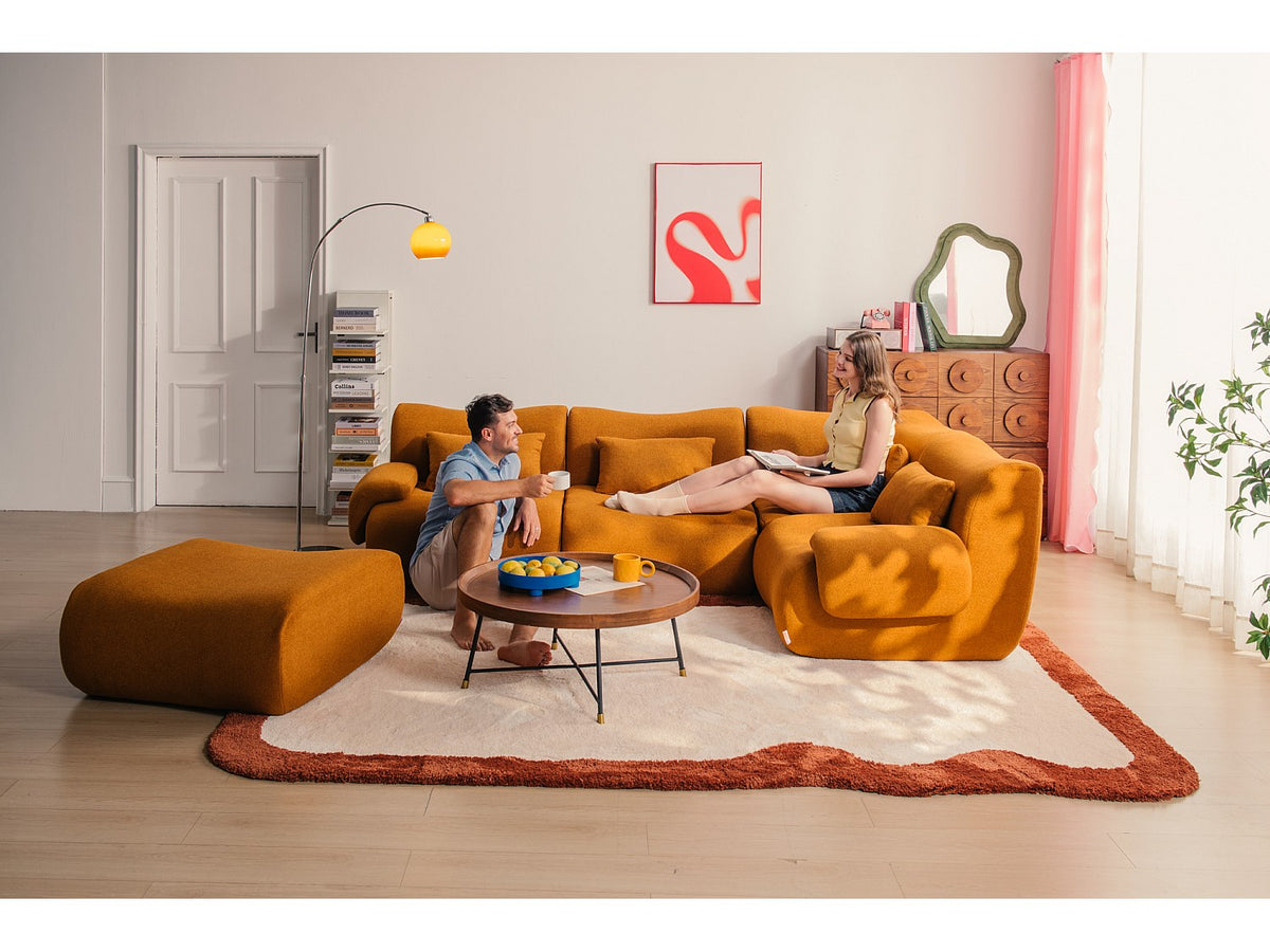 Méridienne pour canapé modulable 4 places marron tissu