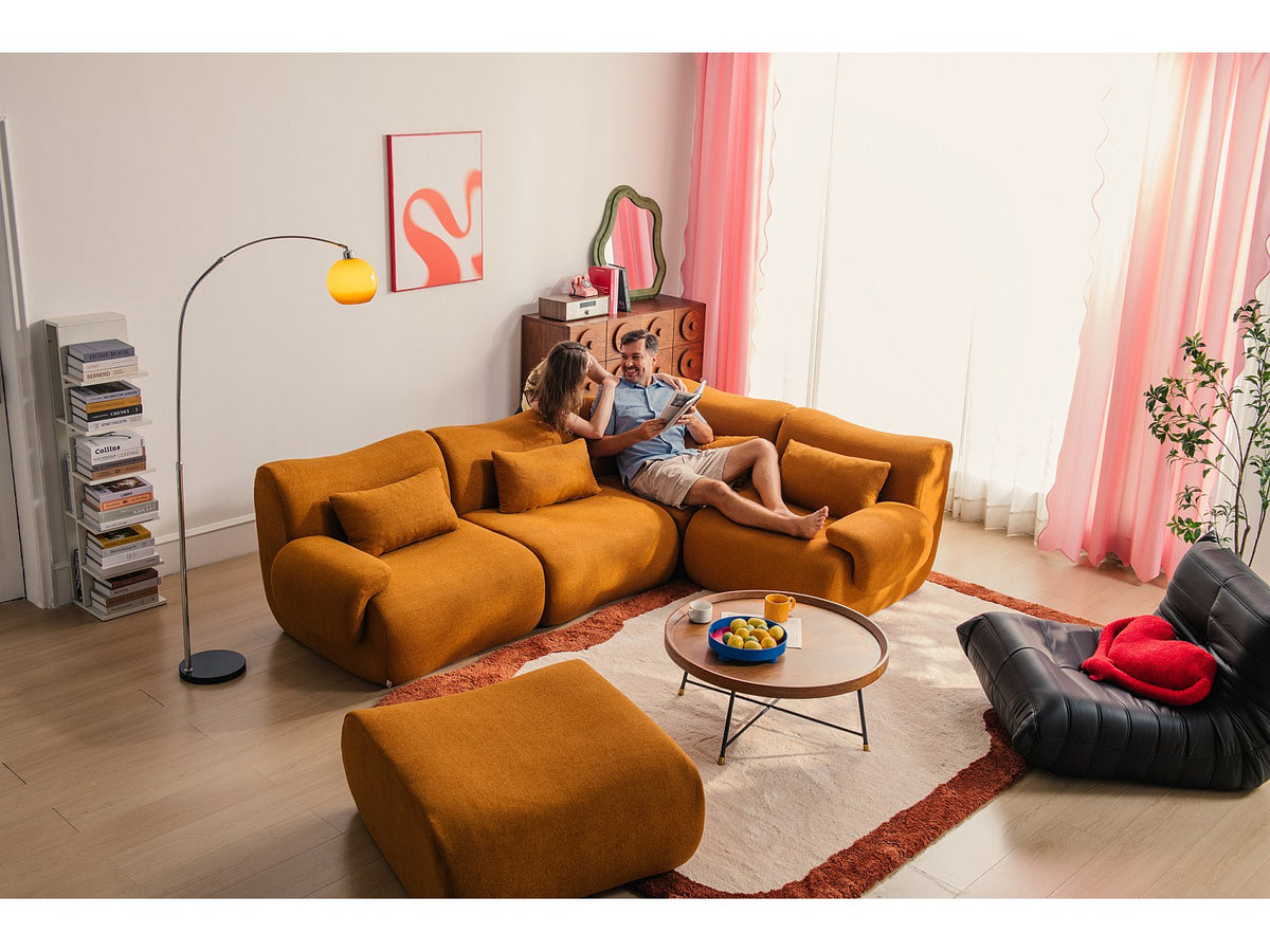 Méridienne pour canapé modulable 4 places marron tissu