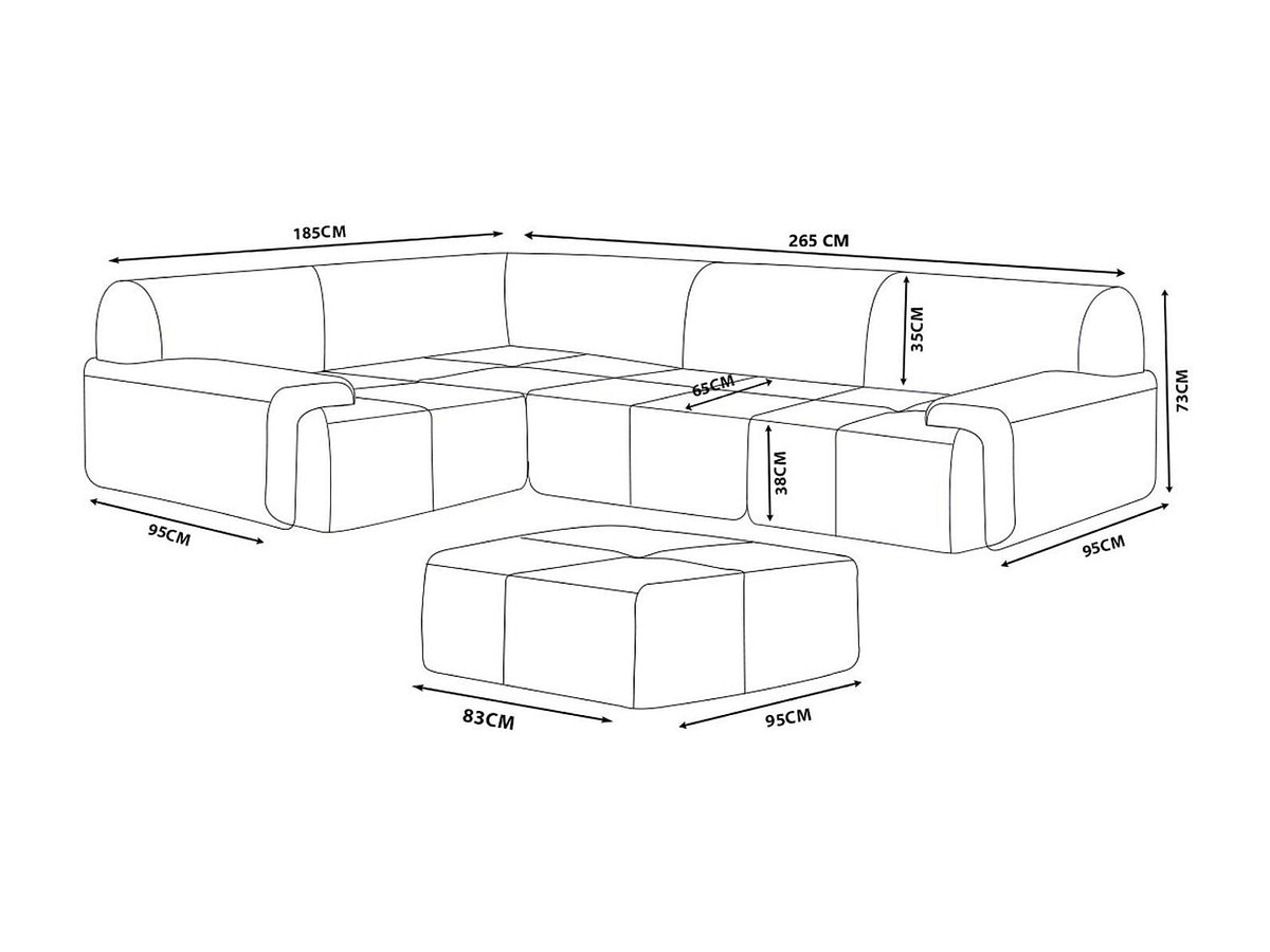 Méridienne pour canapé modulable 4 places marron tissu
