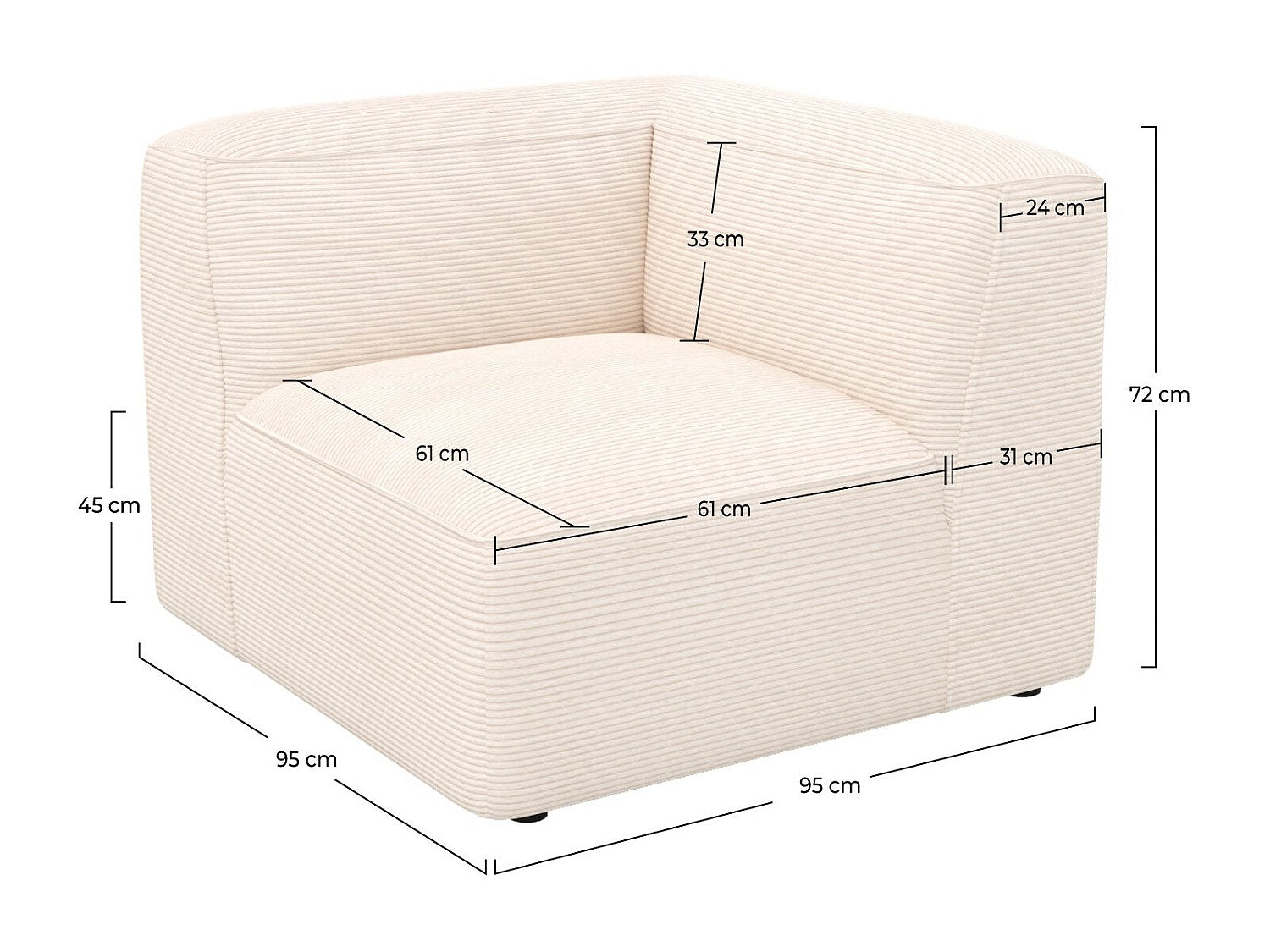 Angle pour canapé modulable blanc velours - Mina