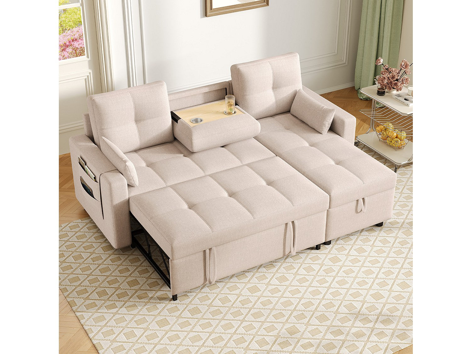 Canapé modulable convertible beige tissu
