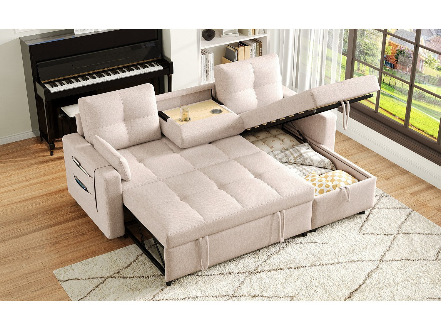 Canapé modulable convertible beige tissu