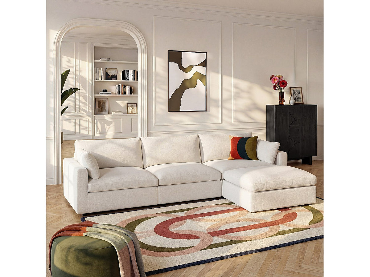 Canapé modulable 4 places beige tissu
