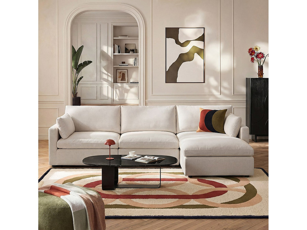 Canapé modulable 4 places beige tissu