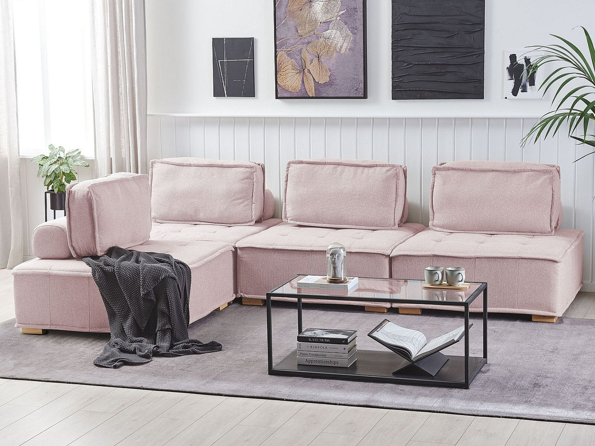 Angle pour canapé modulable 4 places rose tissu