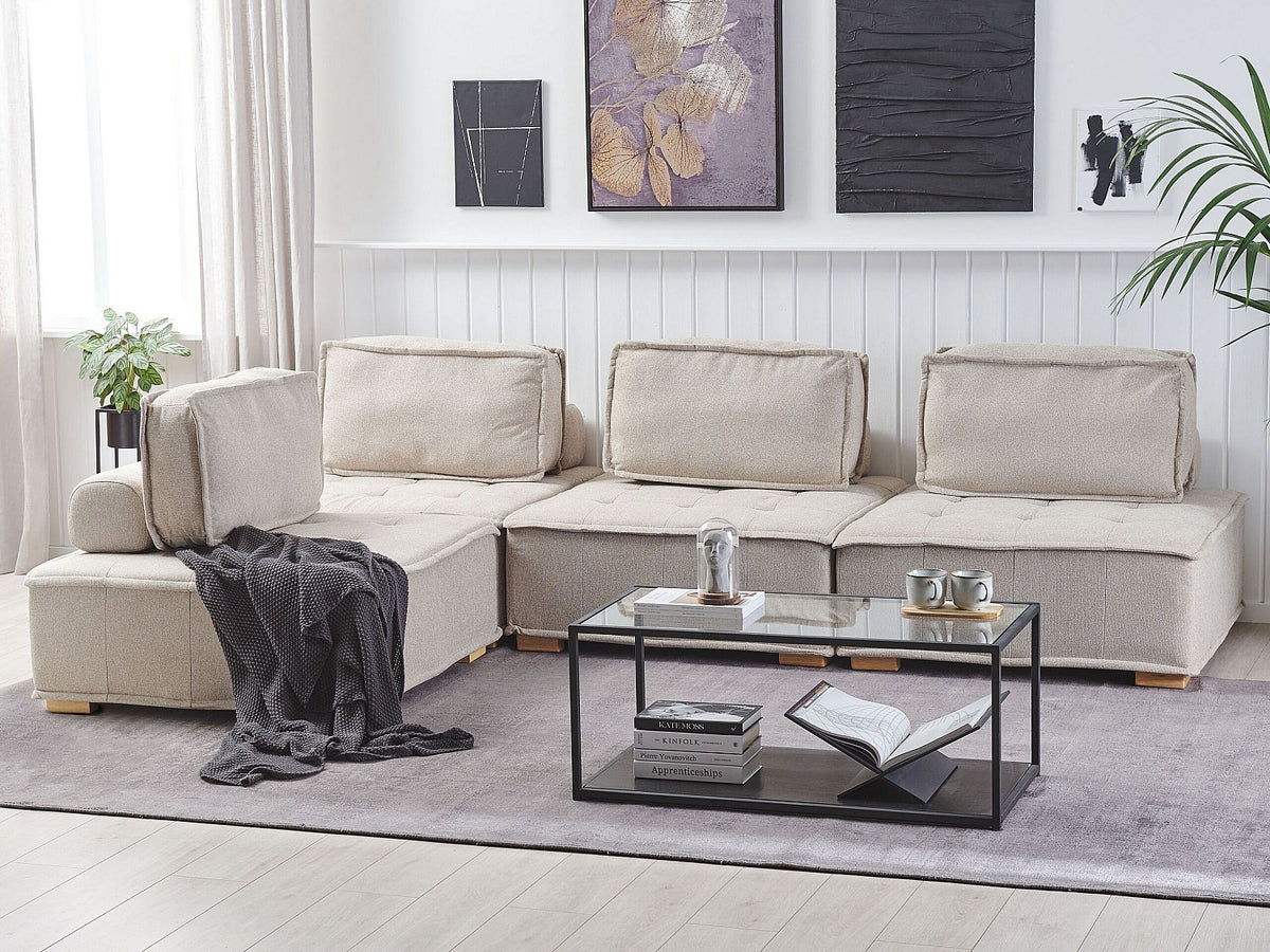 Angle pour canapé modulable 4 places beige tissu