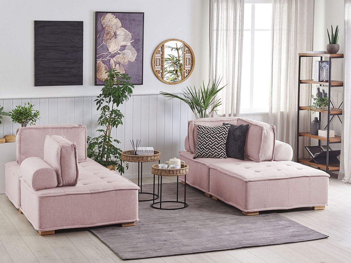 Canapé modulable 4 places rose tissu