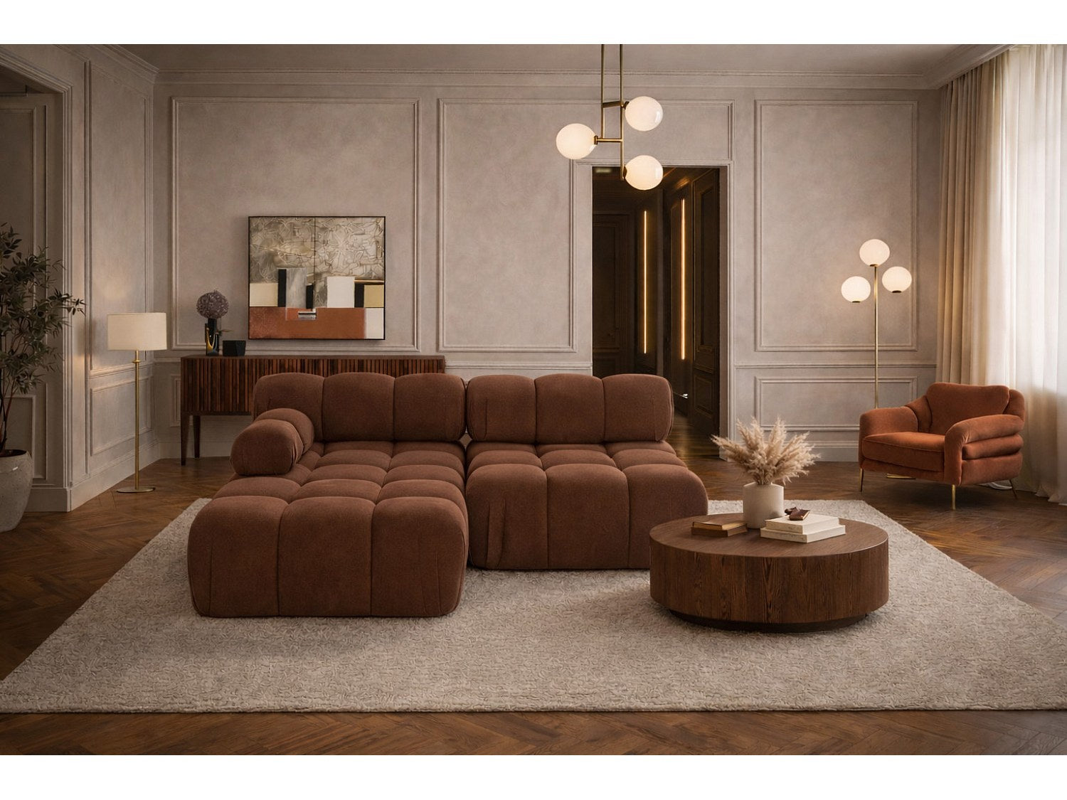 Canapé modulable marron tissu