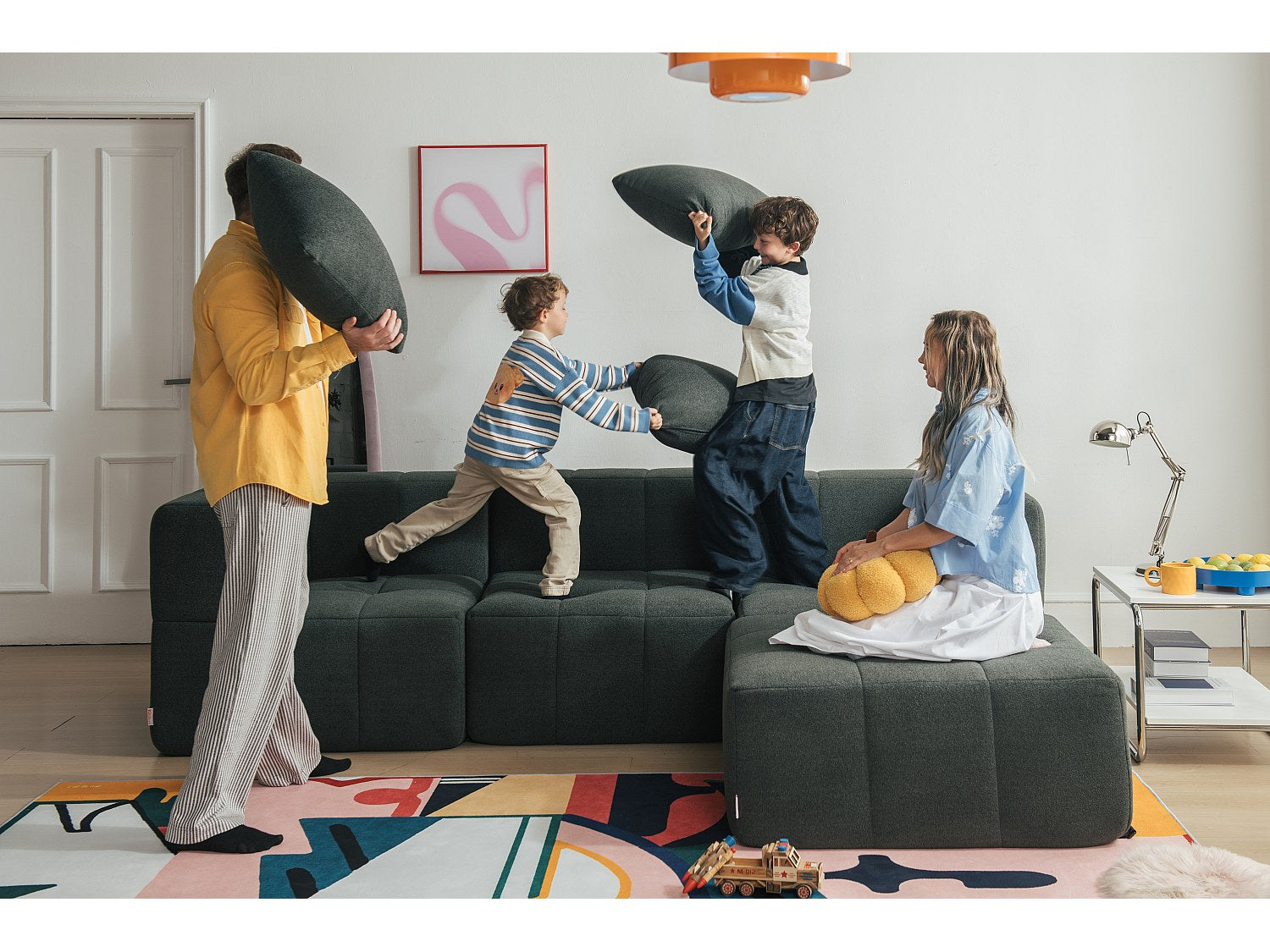 Méridienne pour canapé modulable 3 places vert tissu