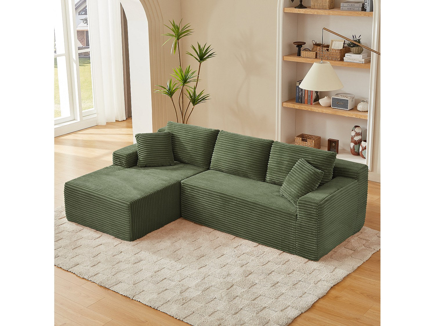Canapé modulable 3 places vert tissu