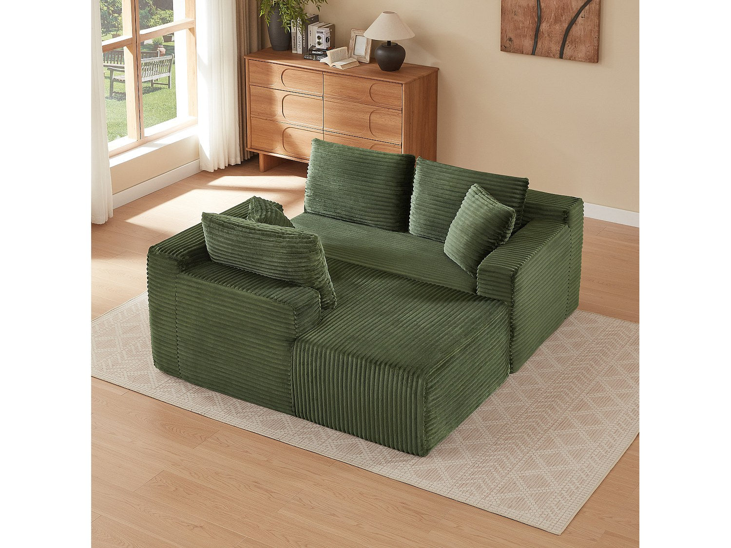 Canapé modulable 3 places vert tissu