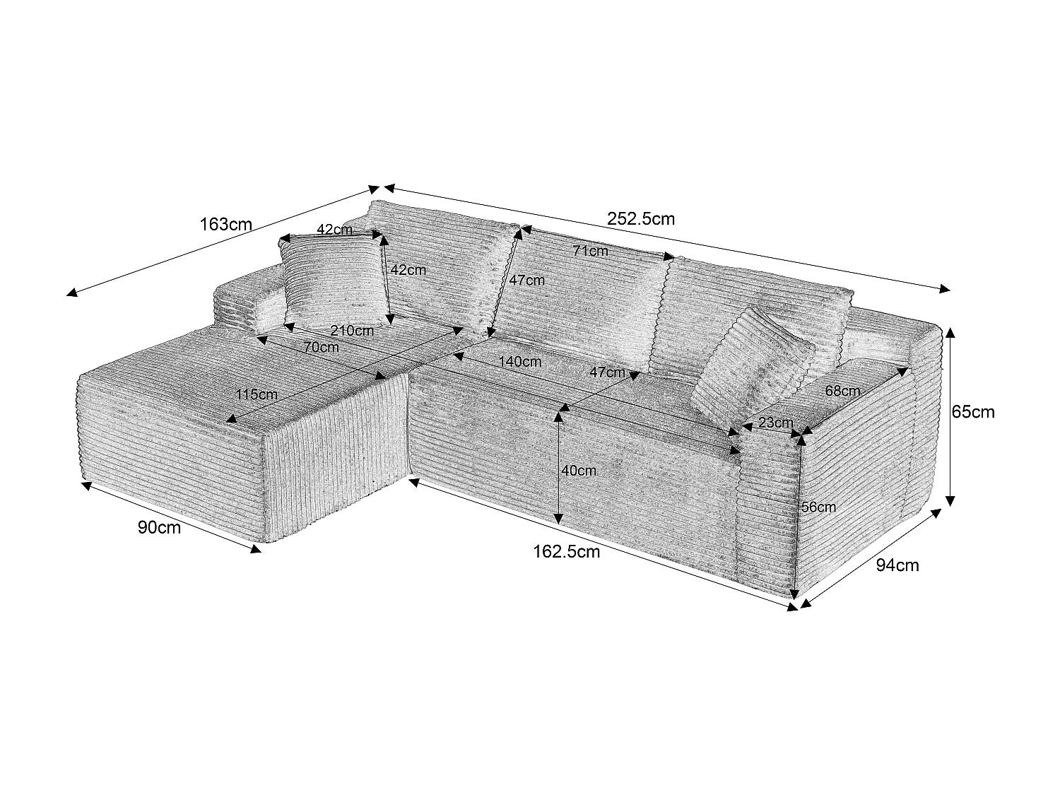Angle pour canapé modulable 3 places gris velours