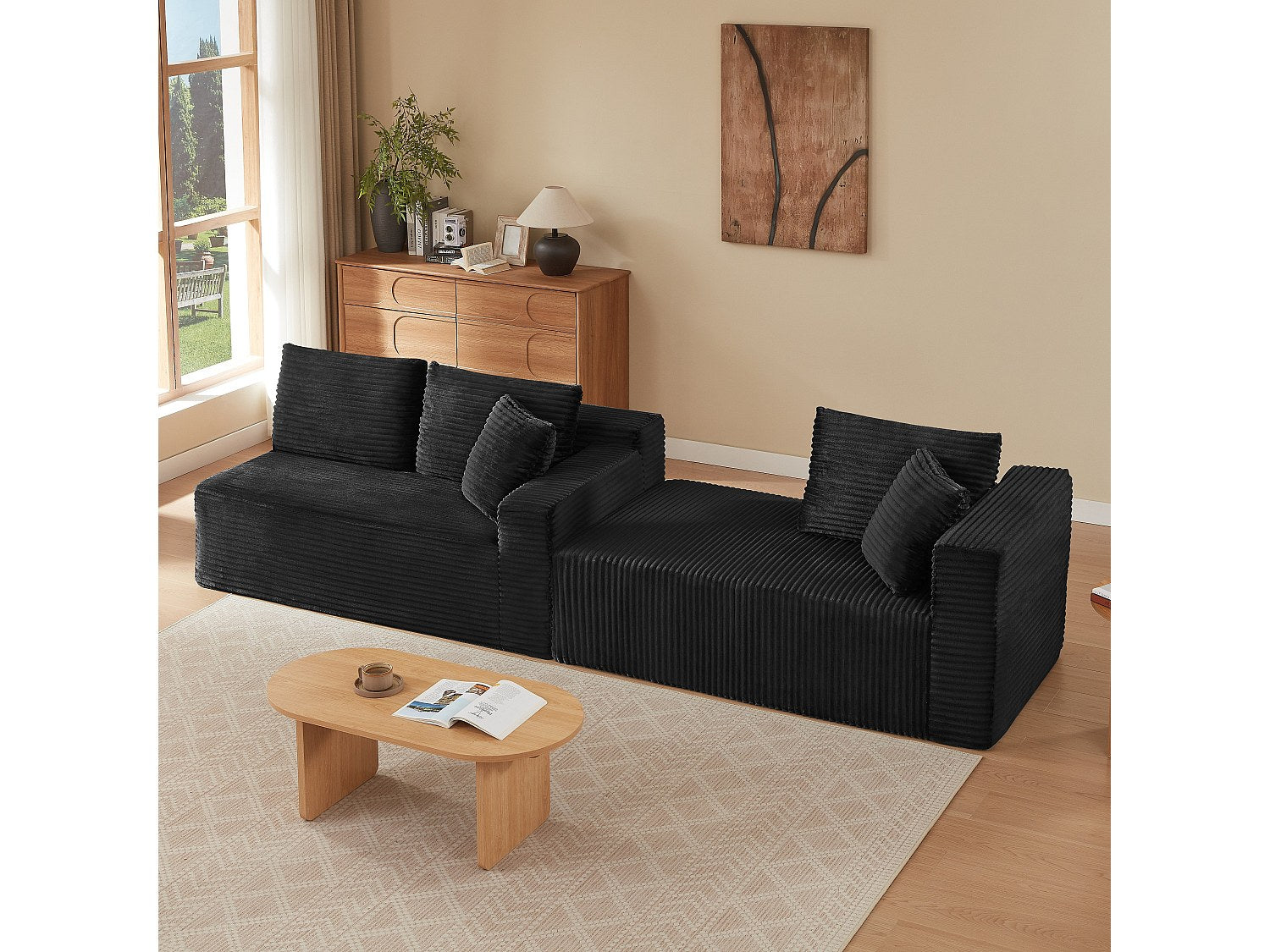 Angle pour canapé modulable 3 places noir tissu