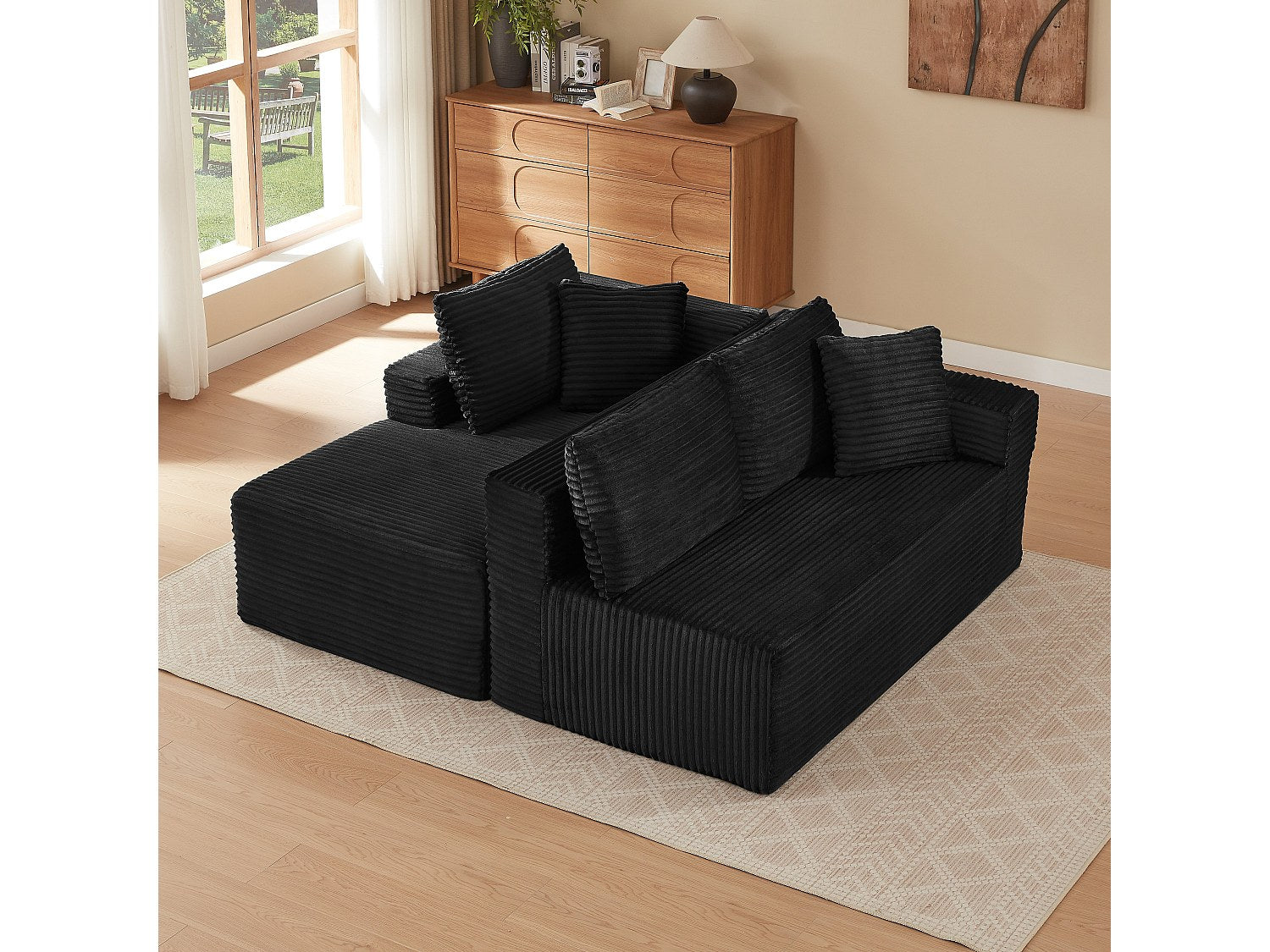 Angle pour canapé modulable 3 places noir tissu