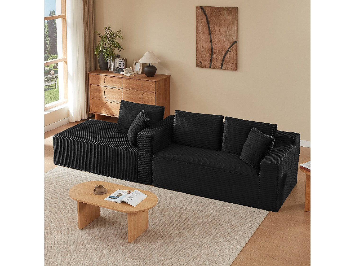 Angle pour canapé modulable 3 places noir tissu