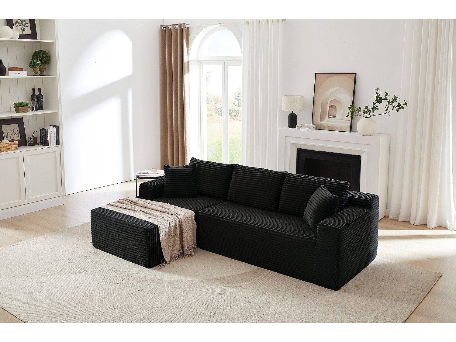 Angle pour canapé modulable 3 places noir tissu