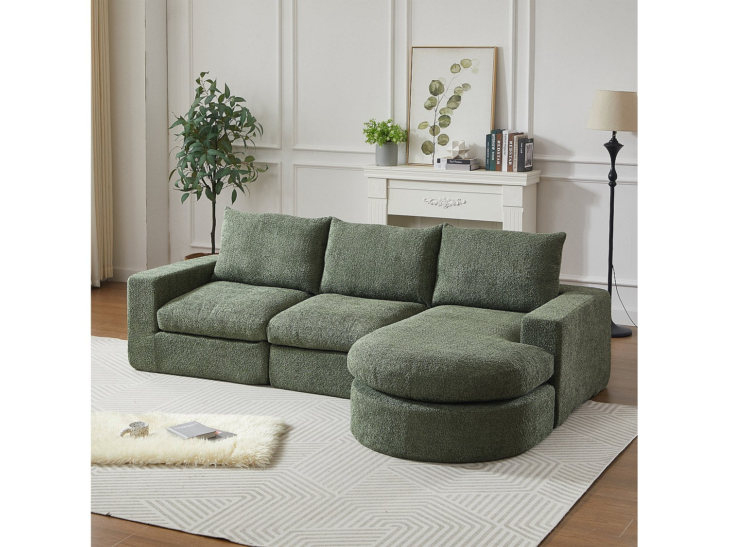 Méridienne pour canapé modulable 3 places vert tissu
