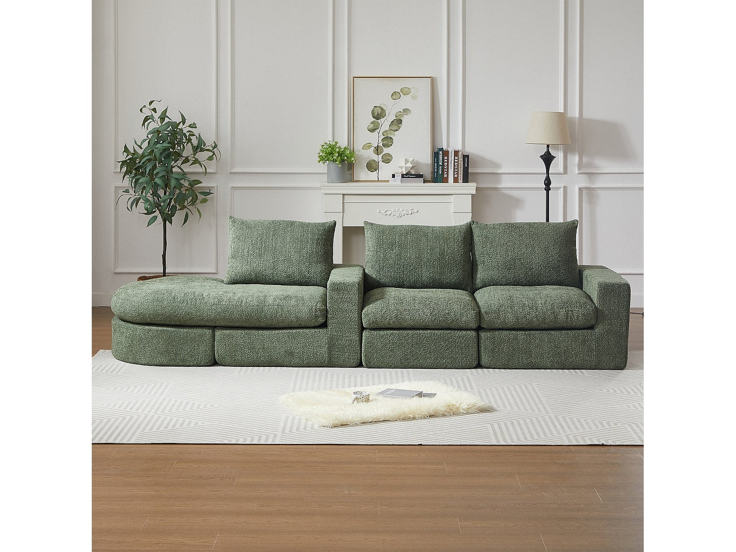 Méridienne pour canapé modulable 3 places vert tissu